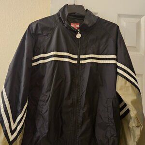 Vintage retro Athletic Navy Blue Fun  colorblock camp hike windbreaker Jacket L